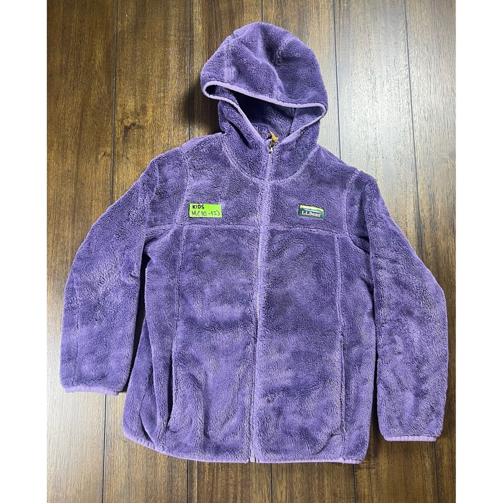 LL Bean Kids M 10-12 Purple Hi-Pile Fleece Full Zip Hooded Jacket 505071